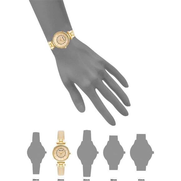 Women\'s Cream/Gold Domed Mineral Crystal Lens Leather Strap Buckle Closure Watch main image 5